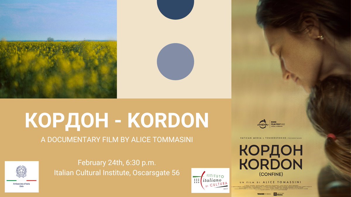 IIC Oslo (@iicoslo) on Twitter photo #Kordon - Four women helping their people flee the war at the Ukrainian border. Public screening organized by the Institute and <a href="/ItalyinNOR_ISL/">Italy in Norway and Iceland</a>
Watch the trailer at: rb.gy/njgqz5
<a href="/ItalyinNOR_ISL/">Italy in Norway and Iceland</a> <a href="/Tenderstories/">Tenderstories</a> #StandWithUkraine #Kordon - Four women helping their people flee the war at the Ukrainian border. Public screening organized by the Institute and <a href="/ItalyinNOR_ISL/">Italy in Norway and Iceland</a>
Watch the trailer at: rb.gy/njgqz5
<a href="/ItalyinNOR_ISL/">Italy in Norway and Iceland</a> <a href="/Tenderstories/">Tenderstories</a> #StandWithUkraine