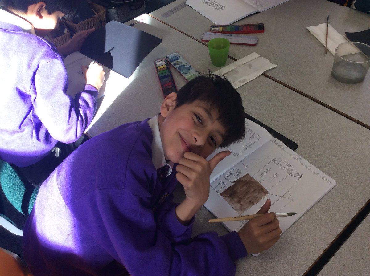 KingsleyLpool's tweet photo. #Class6P are enjoying using water colours to paint their perspective sketches of the Anglican Cathedral #KingsleyArt #KingsleyArtists https://t.co/b3Hmp2YA3r
