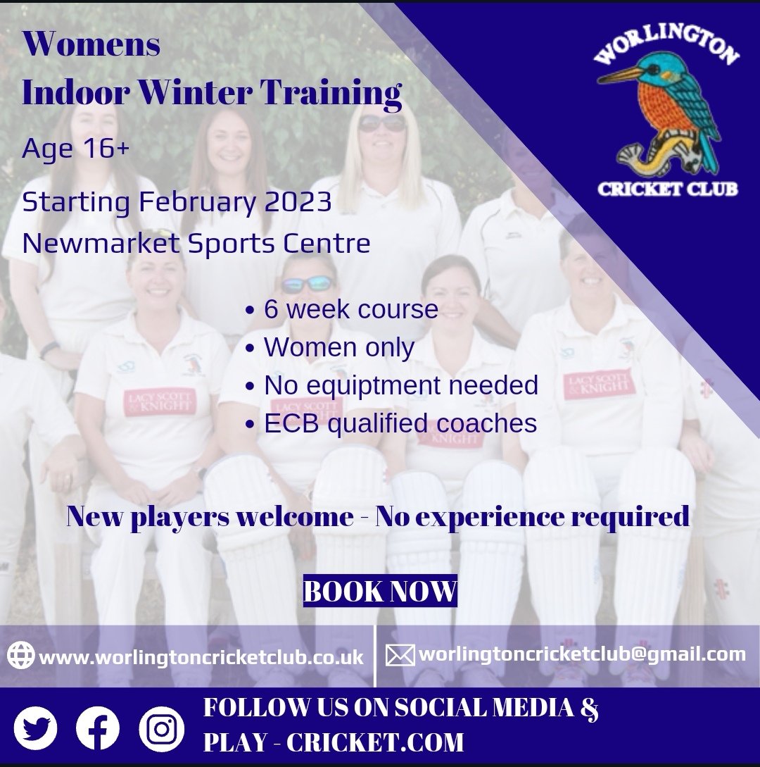 🏏 🏏🏏Calling all Ladies 🏏🏏🏏

Our ladies team are looking for new players. 

Played before? Or want to just come and give cricket ago, then why not pop along to our indoor training this Sunday 8am at Newmarket Leisure Centre.

DM us for more info.