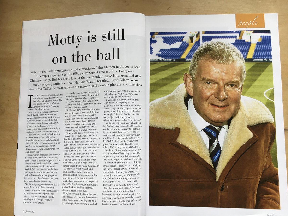 I interviewed Motty ten years ago for my local Suffolk magazine. We swapped stories about our mutual hero Brian Clough, and he told me about life at his rugby playing boarding school - which didn't allow football! <a href="/BBCSport/">BBC Sport</a> <a href="/BBCSuffolk/">BBC Suffolk</a> <a href="/brianclough99/">Brian Clough</a> #greatcommentator
