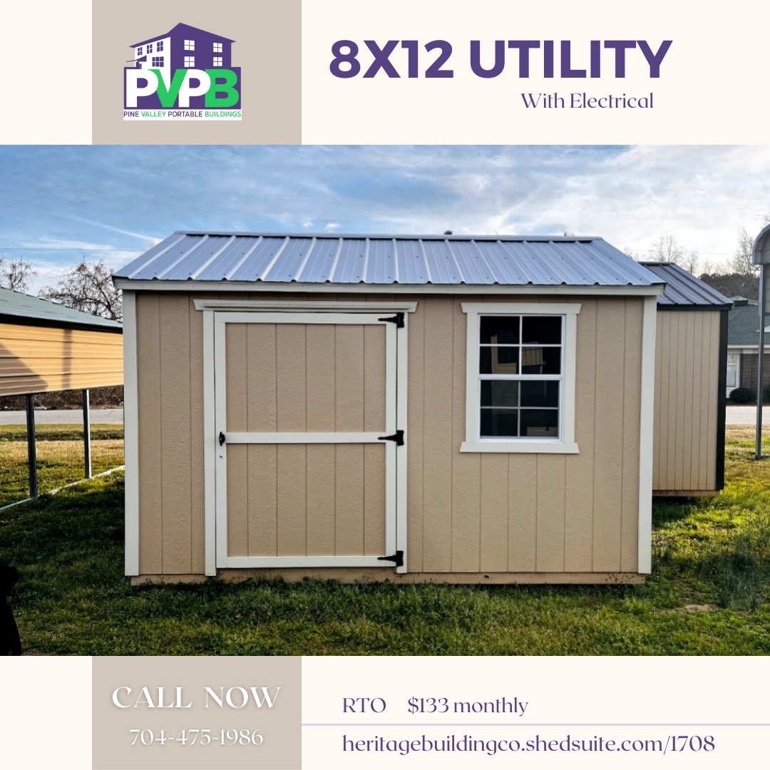 PVPB_Portable's tweet photo. Say hello to your new utility BFF -the 8x12 Utility with Electrical! Get the extra storage space you need for just $133 per month with RTO options available.
https://t.co/oaKbYQw4Gc
🌲1135 Holly St, Wadesboro NC
☎️ 704-475-1986
#pinevalleyportablebuildings #pvpb #sheshed #cabin https://t.co/y8V3BQky8i