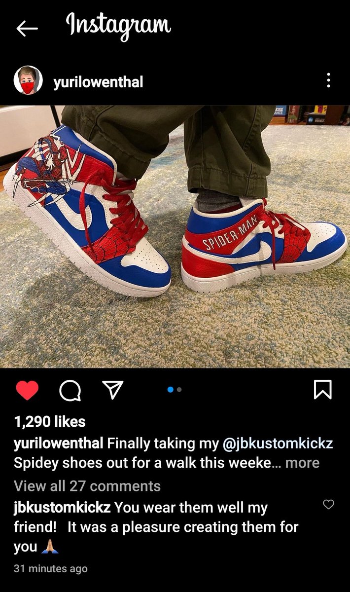 jbkustomkickz's tweet photo. Super appreciate @YuriLowenthal for allowing me to create these for him! #therealspiderman 🕸🕷🕸
#jbkustomkickz #customsneakers #customshoes #Marvel #SpiderManPS4 #SpiderMan #videogames #Nike #Jordans #thursdayvibes https://t.co/eLAov65Dt7