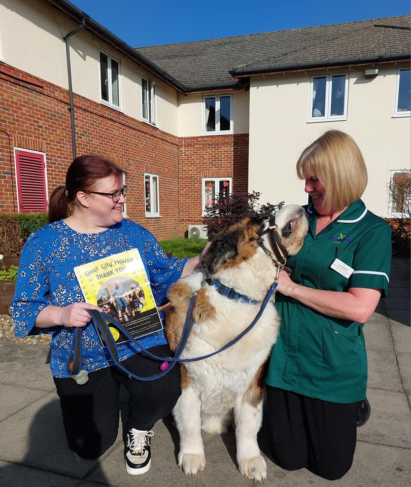 𝗔 𝘀𝘂𝗿𝗽𝗿𝗶𝘀𝗲 𝘃𝗶𝘀𝗶𝘁 𝗳𝗿𝗼𝗺 𝗠𝗿 𝗕𝗿𝗼𝗼𝗸𝘀! This loveable St Bernard from <a href="/TherapyDogsUK/">Therapy Dogs</a> visited Lily House in #Ely to present a certificate to the home's residents. They had taken part in a home-based cycle ride before Christmas to raise funds for the charity