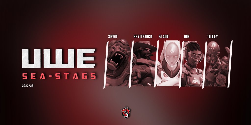 SeaStagsOW's tweet photo. Late announcement? Nah, we set our own time.
Introducing the @UWESeaStags #Overwatch Team for 2023, competing in both @nse_gg and @theNUEL. 

🛡️ SHWD (Vice Cap)
⚔️ @_nick63_ (Flex)
⚔️ @blcde_  (Flex)
💉 jOh (Flex)
💉@Thetilley (Cap)

Sorry, did we say compete? We meant dominate. https://t.co/9DDDcHFZzx