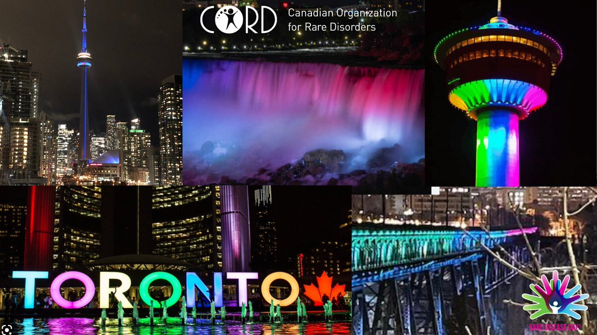 Rare Disease Day 2023 Canadian Illuminations #LightUpForRare movement to raise awareness on #RareDiseaseDay!

February 28:
Calgary Tower 
CN Tower
Edmonton High Level Bridge
Niagara Falls 
Toronto Sign at Nathan Phillips Square
Victoria, BC Parliament Building’s