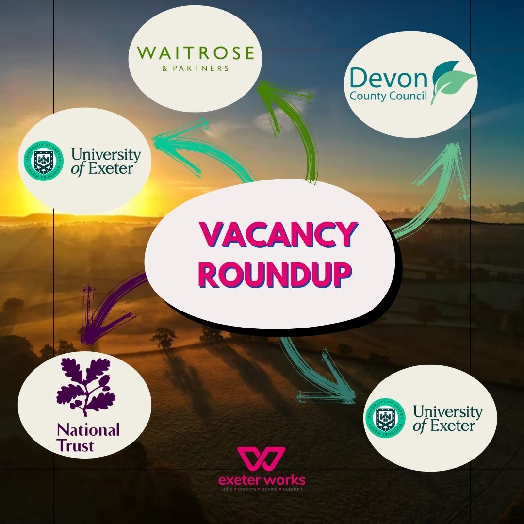 Each week, we post a Vacancy Roundup of the latest roles advertised in #Exeter and the surrounding area.

For roles in and around the #Exeter area - go to FB / IG for more 📲

#ExeterWorks #VacancyRoundup #ExeterWorksTogether #ExeterJobs #jobs #Devon #devonjobs