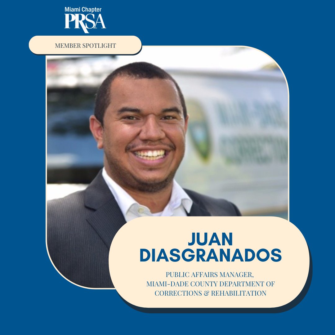 Our monthly member spotlight is back with @jdiasgranados! 🎉

Juan is the Public Affairs Manager for the Miami-Dade Corrections and Rehabilitation Dept, the eighth largest jail system in the country.

Juan graduated from Hampton University with a degree in Broadcast Journalism.