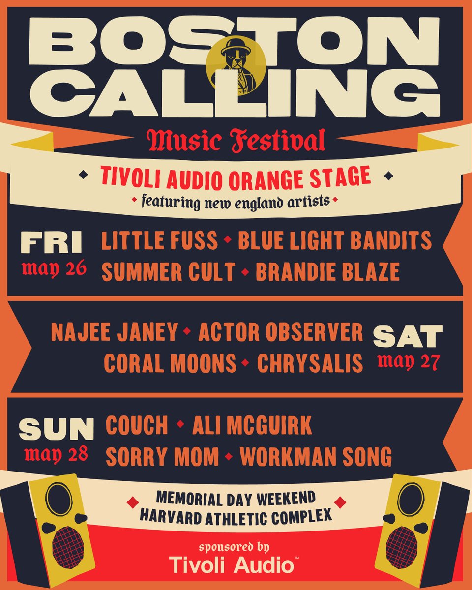 For the 2nd year in a row the @TivoliAudio Orange Stage will feature 12 bands and performers local to New England! Check 'em out and make your Memorial Day Weekend plans now: bostoncalling.com/tickets/ #BostonCalling #NewEngland #MusicFestival
