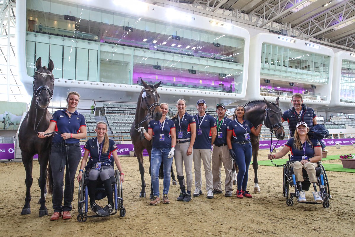 USequestrian's tweet photo. Love for 🇺🇸🐴!
All #USAParaDressage athletes jogged, accepted and ready to head down centerline at the CHI @AlShaqab CPEDI 3*!
📸: @AlShaqab
#adequan | #USEquestrian https://t.co/wS03ZqUg9W