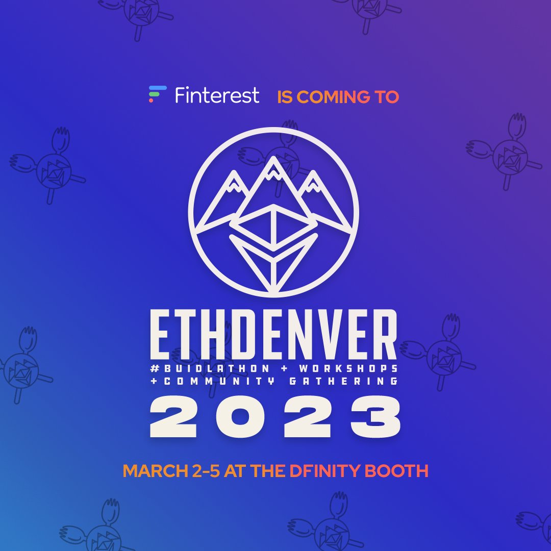 FinnyICP's tweet photo. Finterest will be at @EthereumDenver from March 2nd to the 5th at the @dfinity booth!

We’ll be demonstrating our borrowing and lending capabilities live while getting a chance to meet with the community

See you in Denver! 🏔 https://t.co/TMM4gPFSPD