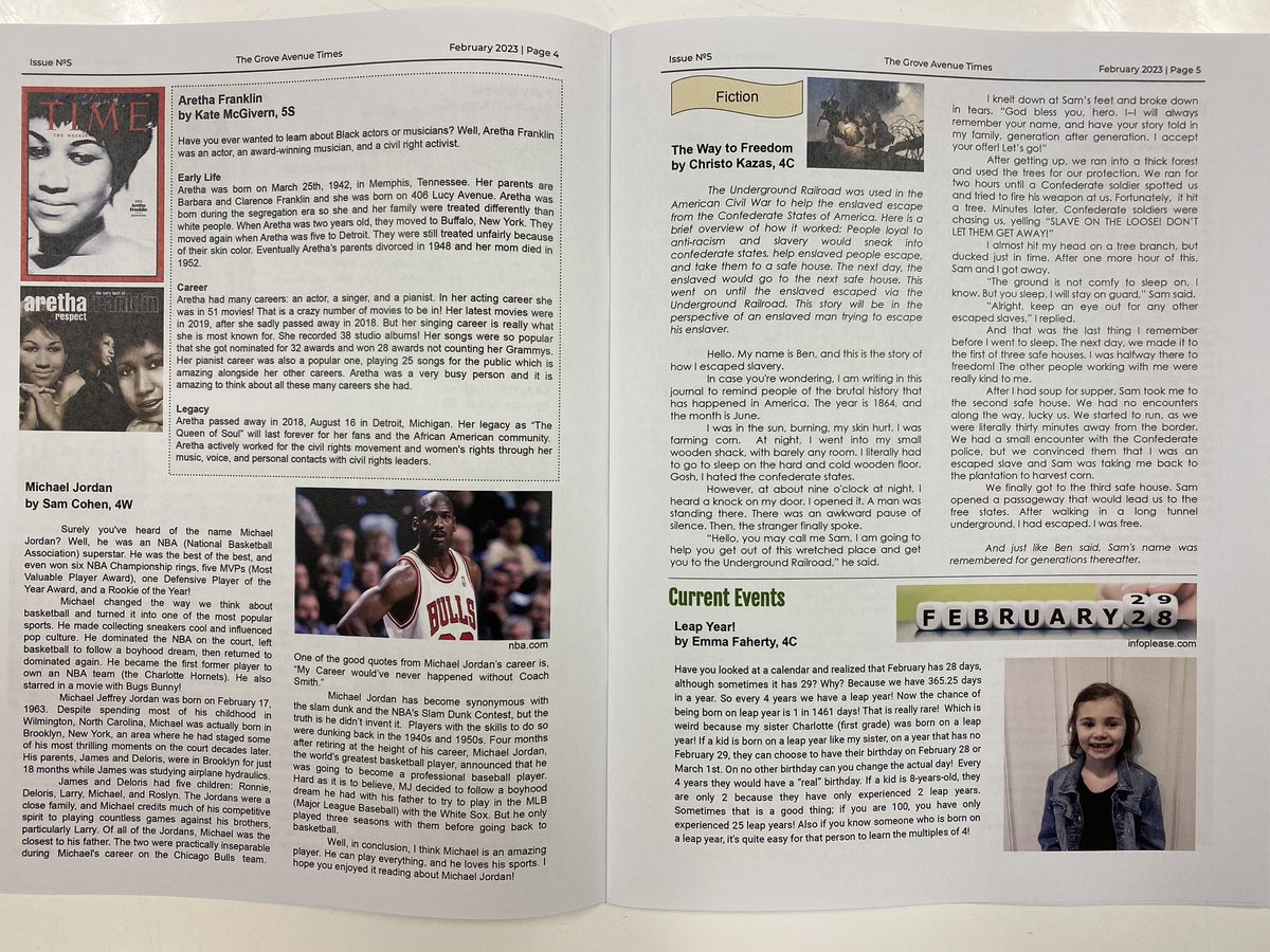 MrsChangGrove's tweet photo. Our Grove Avenue Times February issue features Black History Month, Valentine’s Day, Grove’s Speech Tournament & Family Reading Program, interviews, book reviews, & more! Do read the writers’ brilliant pieces to learn & enjoy! #WeBelong220 @GroveAve220 @barrington220 #equity220 https://t.co/IFR7GKxcgc