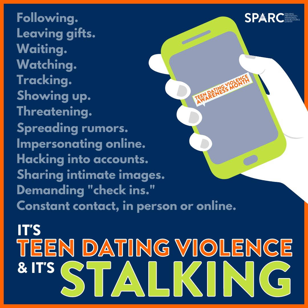 Stalking can happen DURING AND/OR AFTER an abusive relationship! If an abusive partner is following, watching, excessively contacting, sabotaging, threatening, and/or otherwise scaring their victim, that's stalking behavior. #TDVAM2023
