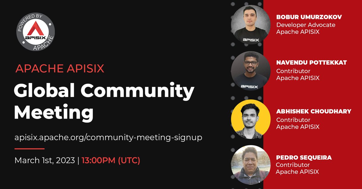 ApacheAPISIX's tweet image. Register to attend the next Apache APISIX Global Community Meeting on Wednesday 1st March at 13:00 PM (UTC) ⏬
apisix.apache.org/community-meet…
#apacheapisix #opensource #apigateway #programming #globalcommunitymeeting #contributors #collabrate