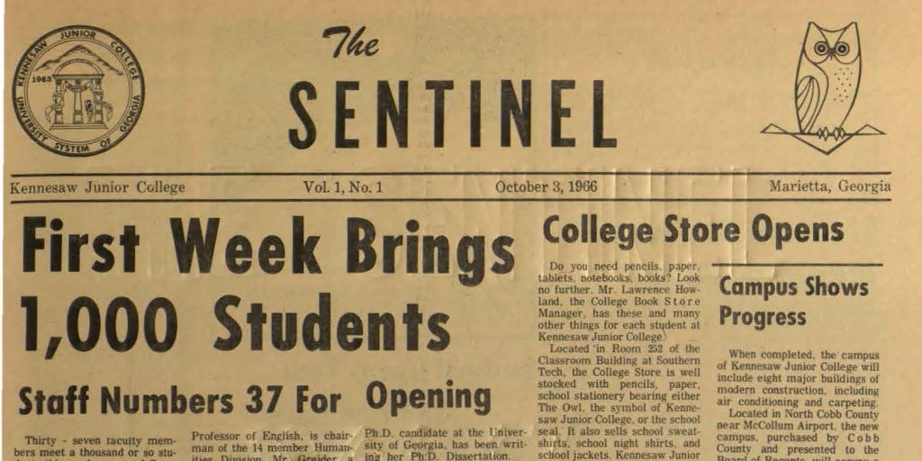 KSU Archives and Special Collections (@ksu_archives) on Twitter photo Did you know that the <a href="/ksusentinel/">The Sentinel</a> has been in continuous publication since 1966? We are thrilled to be working with the Sentinel staff to preserve our longest-running campus tradition.
Check out digitized issues here: ow.ly/UhIn50MVurY
#KennesawStateUniversity #TBT Did you know that the <a href="/ksusentinel/">The Sentinel</a> has been in continuous publication since 1966? We are thrilled to be working with the Sentinel staff to preserve our longest-running campus tradition.
Check out digitized issues here: ow.ly/UhIn50MVurY
#KennesawStateUniversity #TBT