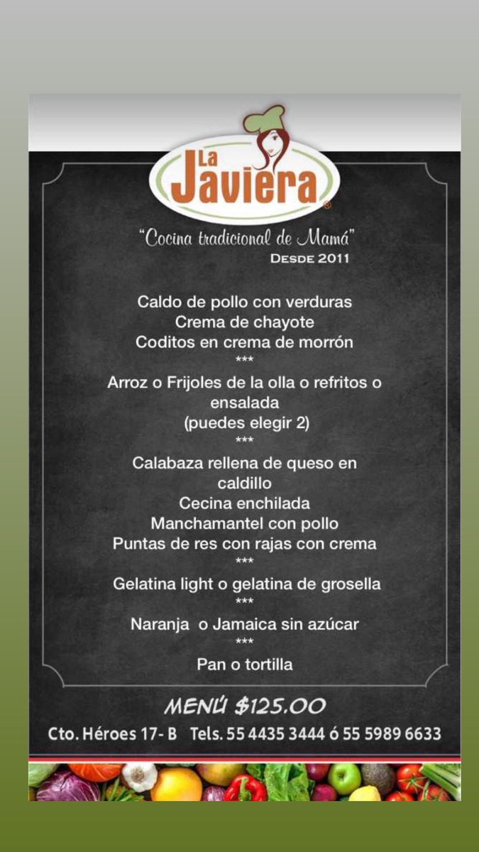 LaJaviera_rest's tweet photo. Bonita día para todos!  👩🏻‍🍳😃

#MenuDelDia #ComidaCorrida #AntojitosMexicanos #Taquizas #ServicioADomicilio #CDSatelite #Restaurante #Comida #Deli #Desayunos #FelizJueves https://t.co/nboy3mT9Wh