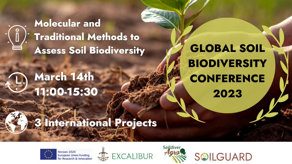 SoildiverAgro's tweet photo. SAVE THE DATE 14th March for our #workshop "Molecular and Traditional Methods to Assess Soil Biodiversity"
Three sister projects come together @SoildiverAgro, @SOILGUARD_H2020, and @excaliburh2020 at the @theGSBI Dublin.
#SoilBiodiversity #ResearchImpactEU
https://t.co/45mvL5J8ZO https://t.co/BZ5QkLt06o