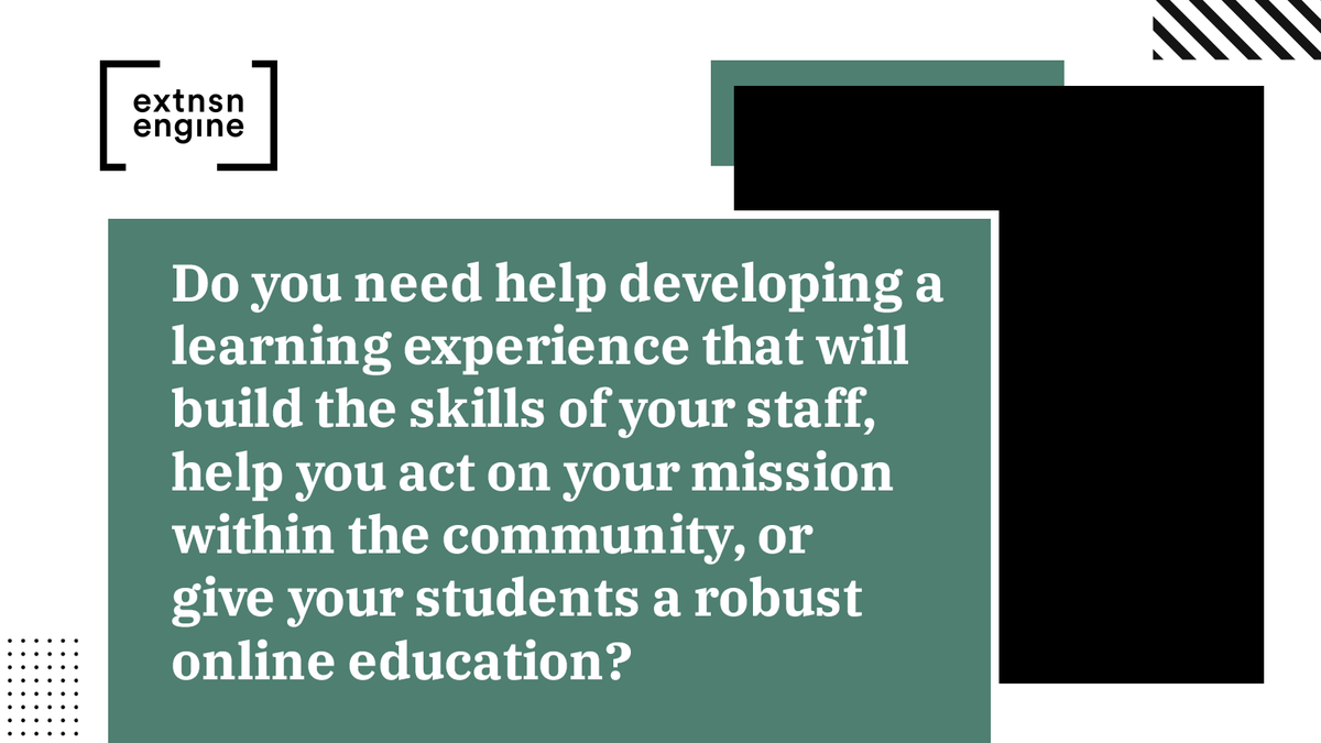 ExtensionEngine's tweet image. #ExtensionEngine is passionate about transforming the way organizations create, deliver, and measure #onlinelearning experiences that reflect your unique mission and goals. 

Learn more about our mission here: extensionengine.com