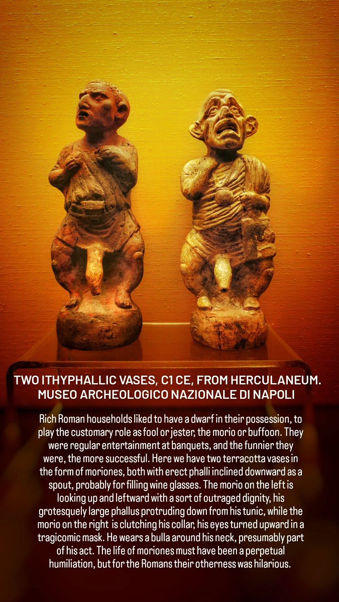 antmoose's tweet photo. This #PhallusThursday, we see the cruel #Romans laughing at those who are different. These two vases show jester-slaves found in many wealthy households in #Rome and #Pompeii. They were required to exhibit themselves at banquets, #phalli and all.
@TraffordLj #Naples https://t.co/hQIMFIBOWH