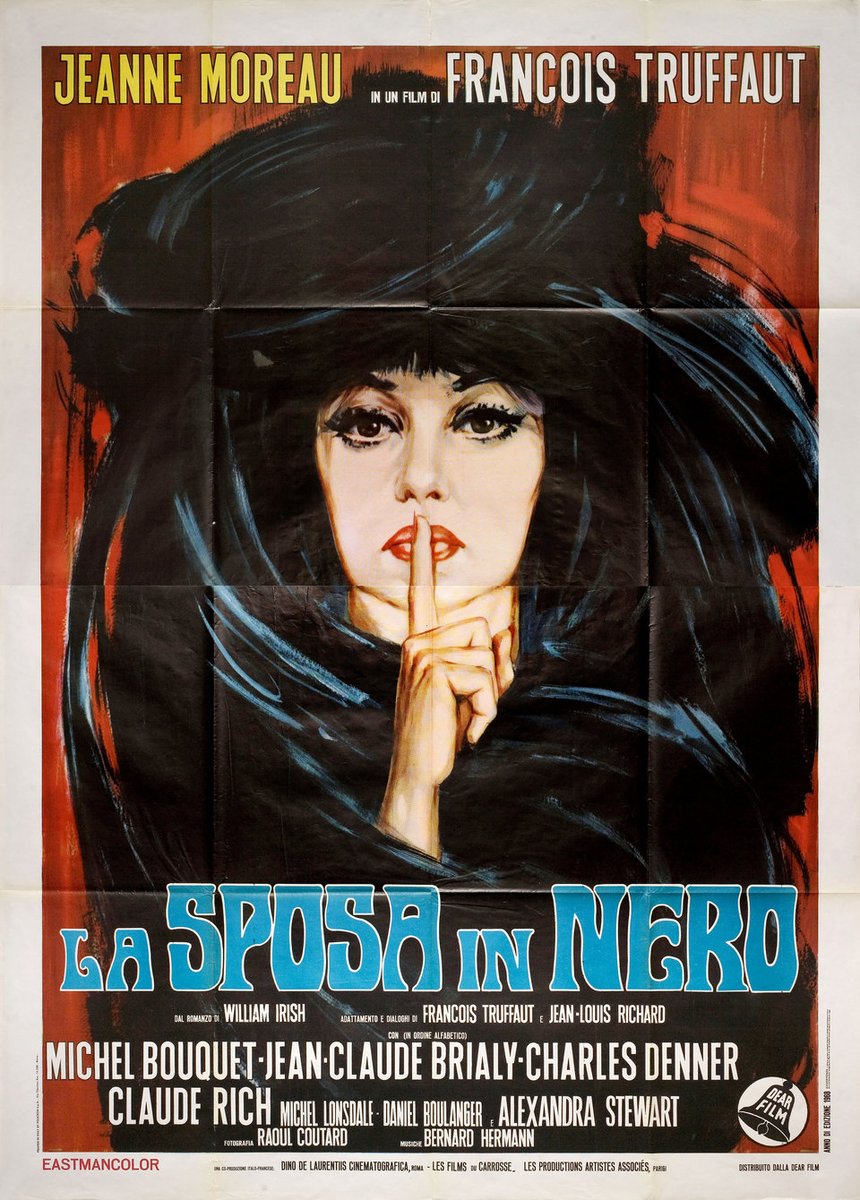 Italian film poster for #TheBrideWoreBlack (1968 - Dir. #FrançoisTruffaut) #JeanneMoreau