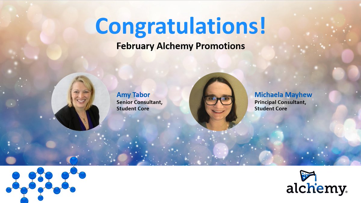 alchemy_us's tweet photo. Congratulations to Amy Tabor and Michaela Mayhew on your recent promotions at https://t.co/zyb1bO4b23.  They are well deserved, and we look forward to your continued leadership and contributions!

#alchemy #alchemylife #promotions #careers https://t.co/jBUrBwHeD1