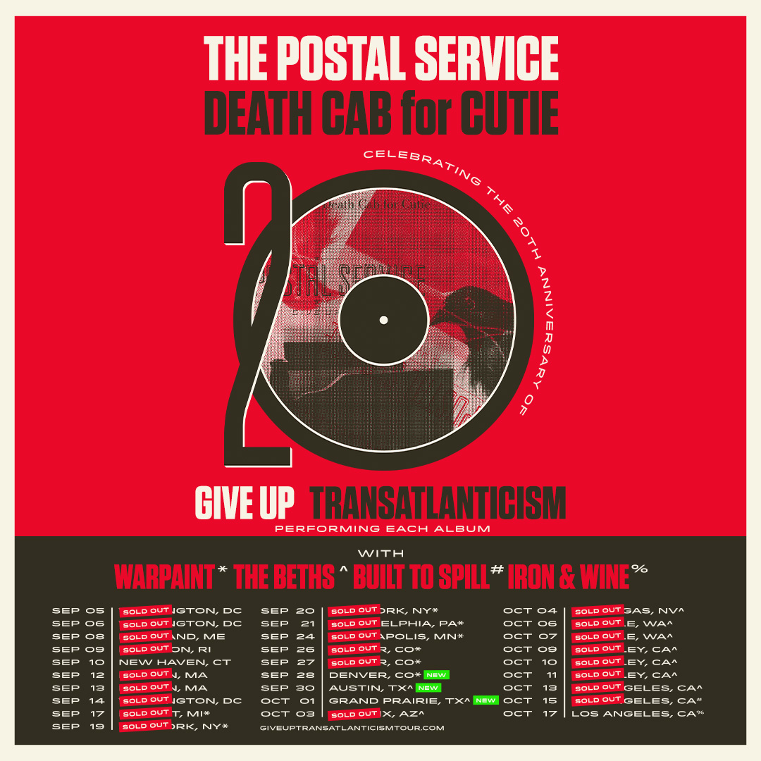 We've added three new shows to the Give Up & Transatlanticism 20th Anniversary Tour w/ @dcfc: Denver 9/28, Austin 9/30, & Grand Prairie 10/1. Presale starts 3/1 @ 10am local. General onsale 3/3 @ 10am local. Sign up for early access to tix: giveuptransatlanticismtour.com