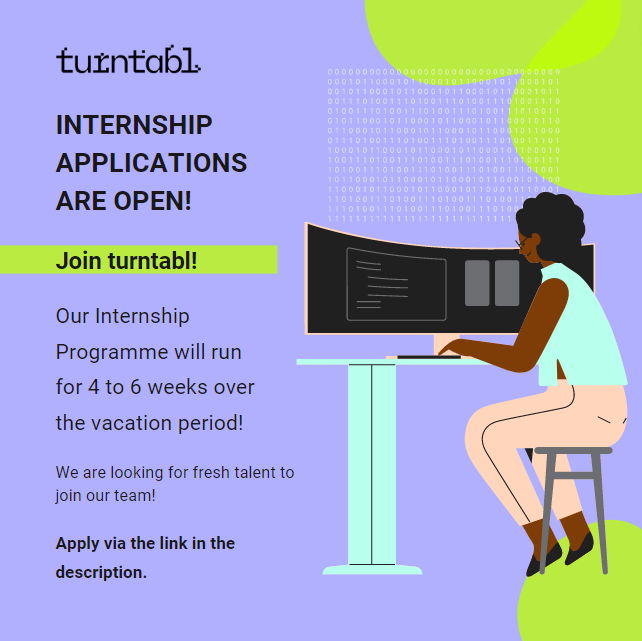 turntablio's tweet photo. We are excited to announce that the turntabl Internship Programme 2023 applications are now open!

Apply via the link below!

https://t.co/OyXnAhUMVp https://t.co/4Ek3SsJQBR