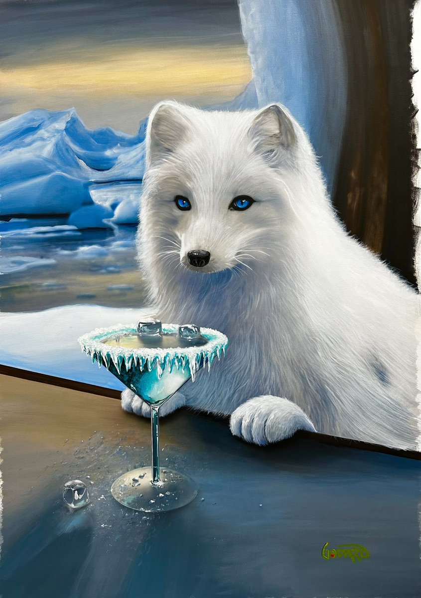 Today we officially head out to #Antarctica and #Argentina on the CEL INFINITY. Below is the Arctic Fox. 1 of 7 paintings I’ve been working on for the art show . . . . #art #artist #Godard #MartiniArt #WineArt #CoffeeArt #draw #painting #fox #walrus #penguins #polarBear Park