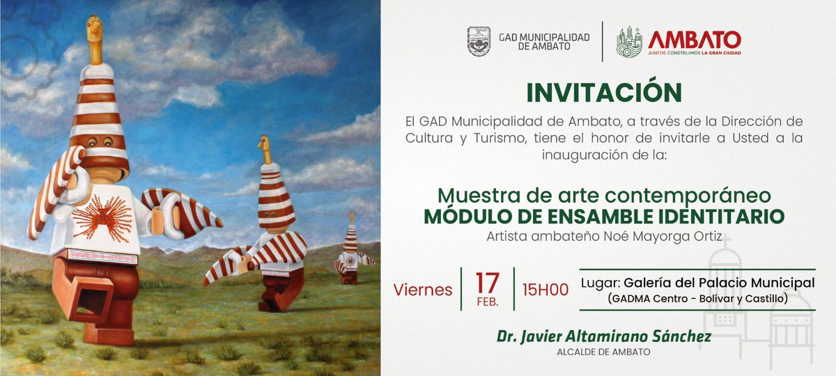 Mayorga1Noe's tweet photo. MÓDULO DE ENSAMBLE IDENTITARIO 
Noe Mayorga Ortiz 
Palacio Municipal de Ambato 
Curaduría José Luis Jácome Guerrero Departamento de Cultura y Turismo del GAD Municipalidad de Ambato 
#neobuildersandinos #nuevosconstructoresandinos #pachalego #modulodeensambleidentitario https://t.co/Ga7n0S35mz