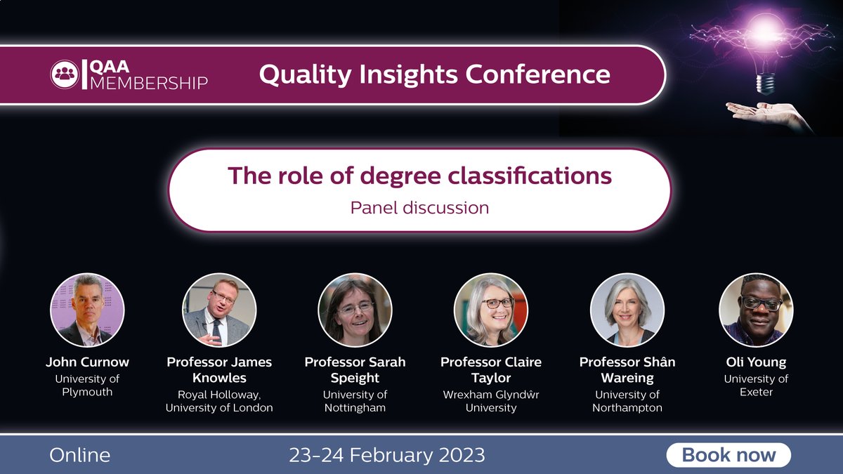 QAAtweets's tweet photo. Tomorrow we will be hosting a panel debate on the role of degree classifications. 

Joining will be John Curnow, @PlymUni; Professor James Knowles, @RoyalHolloway;  @SpeightSarah, @UniofNottingham; @ProfCTaylor, @GlyndwrUni; @ShanWareing, @UniNorthants; Oli Young, @UniofExeter. https://t.co/ezVqw0o9Z9