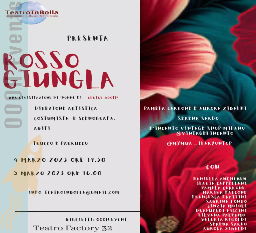 OOOH_Events's tweet photo. Rosso Giungla il 4 marzo al fACTORy 32 di Milano.
Una commedia accattivante ispirata al celeberrimo "Donne" di Claire Booth.
Posti limitati, acquista il tuo biglietto
https://t.co/DLfYUGeunL

#OOOHEvents #factory32 #Milano #RossoGiungla #Donne #ClaireBooth #teatro https://t.co/J4Y6RNJoyw