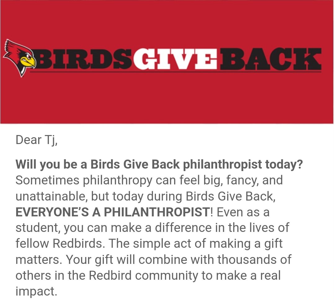 Grad workers are already 'giving back' several hundred dollars of their wages each semester in the form of fees. What other job makes you pay hundreds of dollars to be paid

the real #birdsgiveback should be from the supposed Redbirds over at Hovey Hall giving back to employees