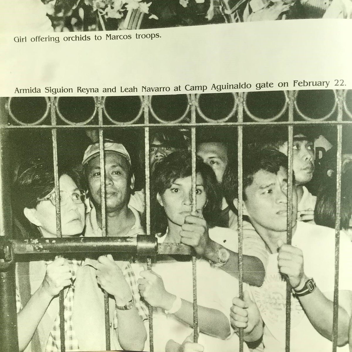 Kasama sa mga unang nagbarikada sa Camp Aguinaldo noong Pebrero 22, 1986 ang aktres na si Armida Sigmoun-Reyes, kapatid ni Defense Minister Juan Ponce Enrile, at ang NAMFREL volunteer at artista na si @leahnavarro. [📸: Quartet of the Tiger Moon] #DefendHistoricalTruth #EDSA37