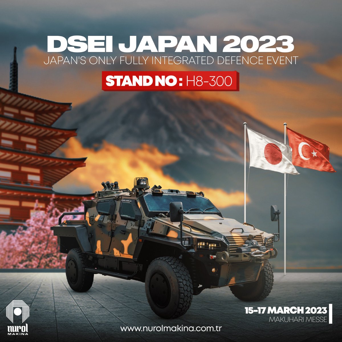 Nurol Makina is participating at DSEI JAPAN 2023. Visit us at Makuhari Messe (JAPAN) between 15-17 March.
.
#nurolmakina #nurol #dseijapan