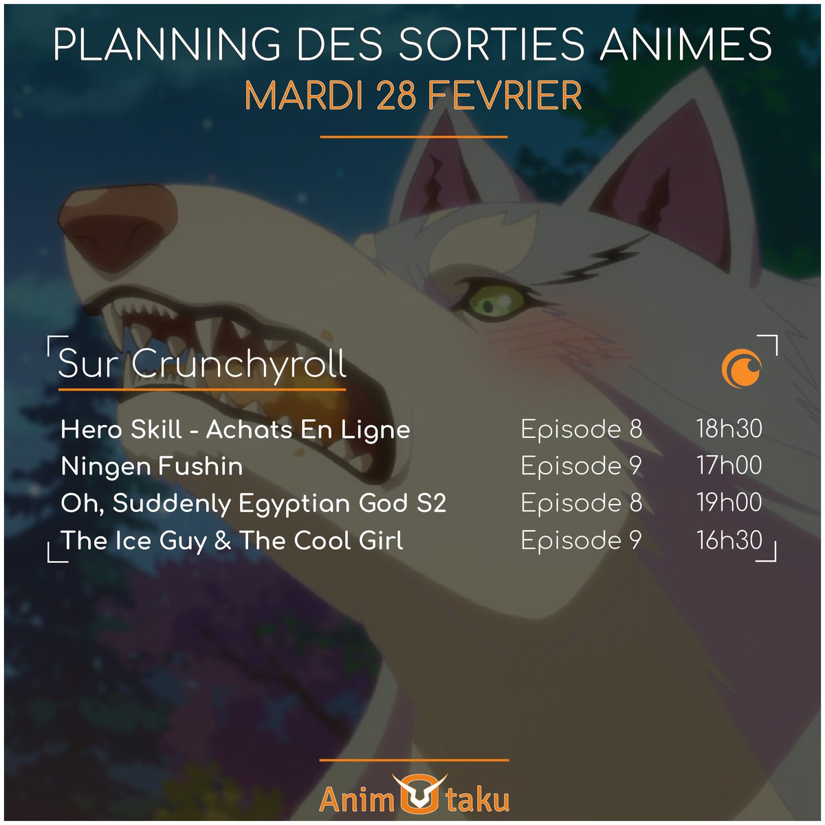 AnimOtaku_fr's tweet photo. 🗓️ | Bonjour à tous ! Pour le programme du jour, nous retrouvons :
- #HeroSkill EP8🍖
- #NingenFushin EP9 ⚔️
- #TheIceGuyandHisCoolFemaleColleague EP9 ☃️
#anime https://t.co/3cn8siv51N