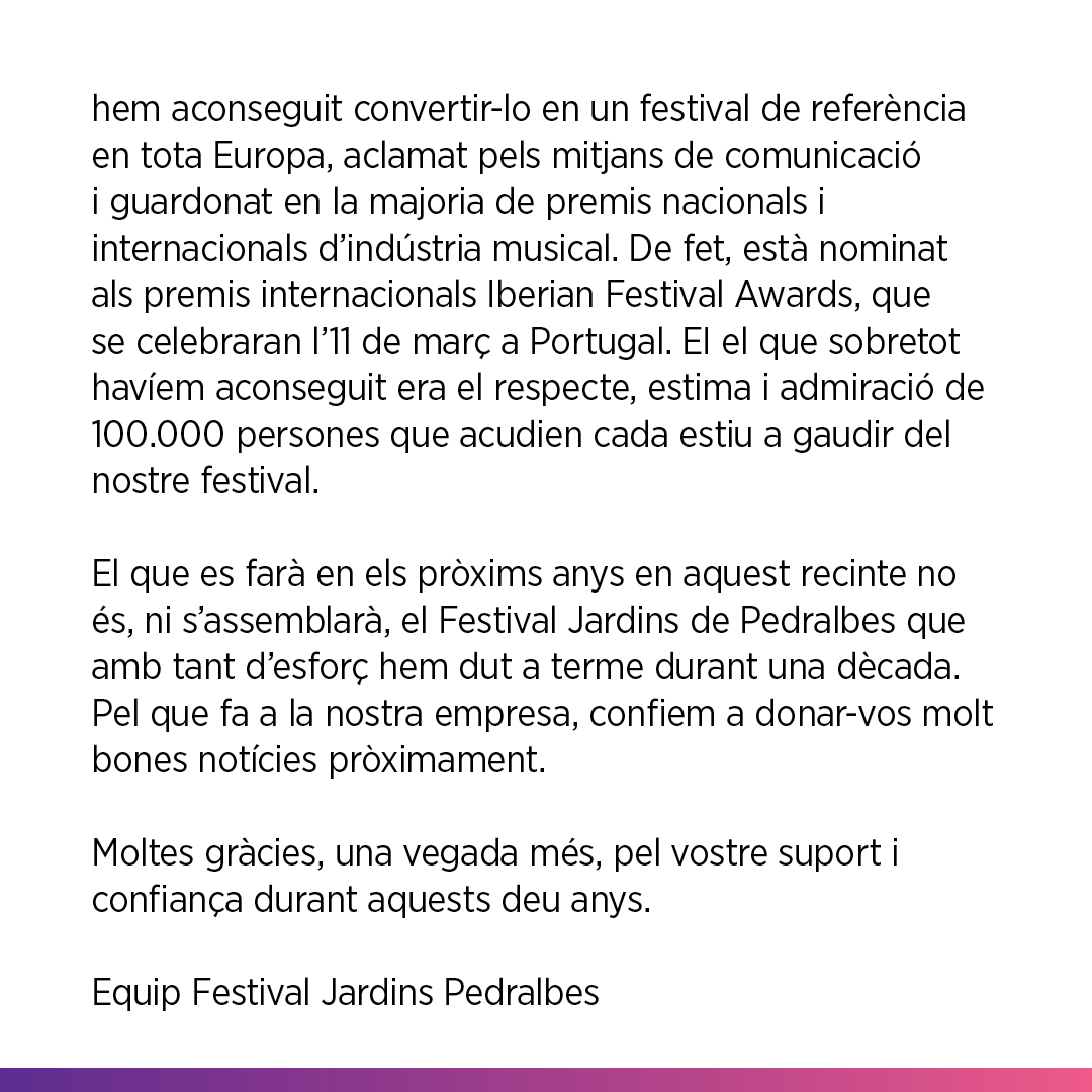 almaoccident's tweet photo. Adéu i gràcies.

Gràcies per acompanyar-nos durant 10 anys de Festival Jardins de Pedralbes, per el vostre suport i confiança.

✍🏽Equip Festival Jardins de Pedralbes https://t.co/qiOnqk1hDA