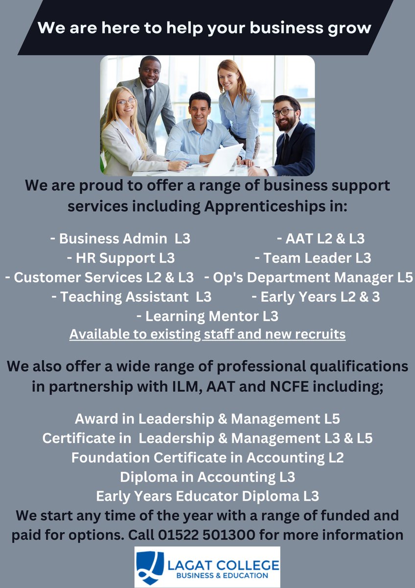 lagatcollege's tweet image. We wanted to share a reminder of the services we offer to support your business 
#training #growth #workbasedtraining #lincolnshire