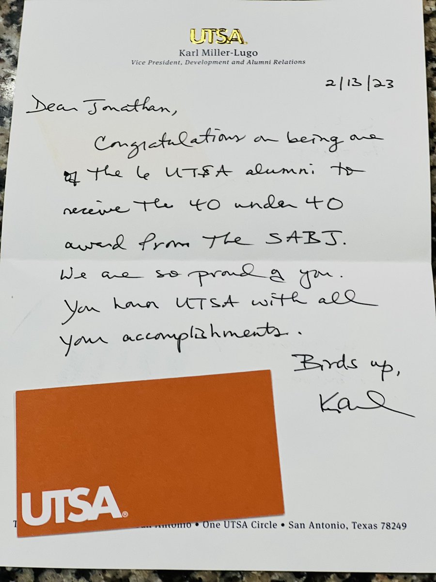 Jonathan Tijerina (@jrt1284) on Twitter photo Thank you <a href="/KarlMiller/">Karl Miller Lugo</a> for the kind note. This is why I love <a href="/UTSA/">UTSA</a> and proud to be part of <a href="/UTSAAlumni/">UTSA Alumni</a> ! #birdsup Thank you <a href="/KarlMiller/">Karl Miller Lugo</a> for the kind note. This is why I love <a href="/UTSA/">UTSA</a> and proud to be part of <a href="/UTSAAlumni/">UTSA Alumni</a> ! #birdsup