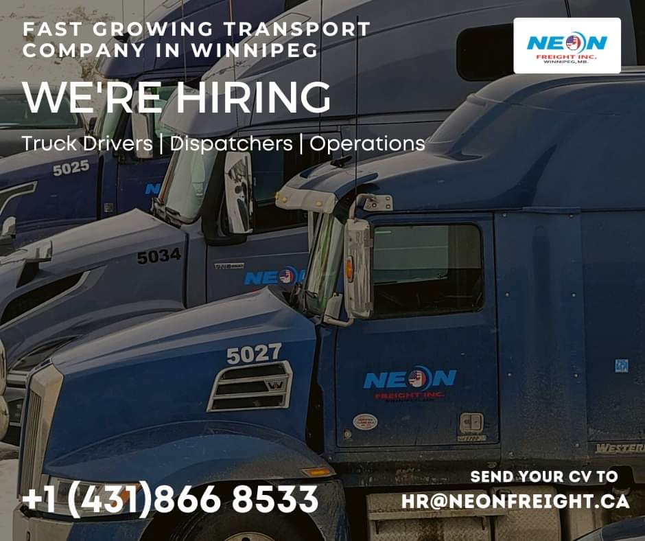 NeonFreightinc's tweet photo. Transportation Services in #Winnipeg #CANADA

We're Hiring #NeonFreight #Inc

Truck Drivers | Dispatchers | Operations

#NeonFreightInc #TruckingJobs #Canada #CanadaJobs #TruckingJobsCanada #WinnipegTruckers #freightforwarding #import #warehousing #entrepreneur #truckdrivers https://t.co/6g3e36y5uV