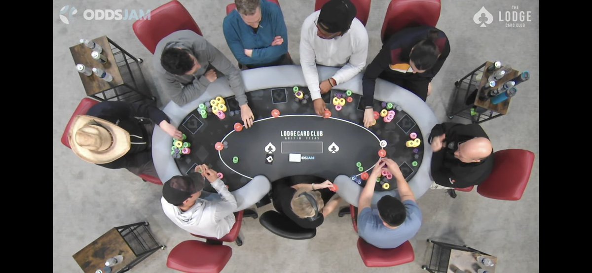 GamblingJpeg's tweet photo. @KeyboardMonkey3 @LodgePokerClub @BenbaLamb @junglemandan @DougPolkVids That new RFID table they use looks so small, everyone is on top of each other.

That 4 seat... https://t.co/wORyYXQmNl