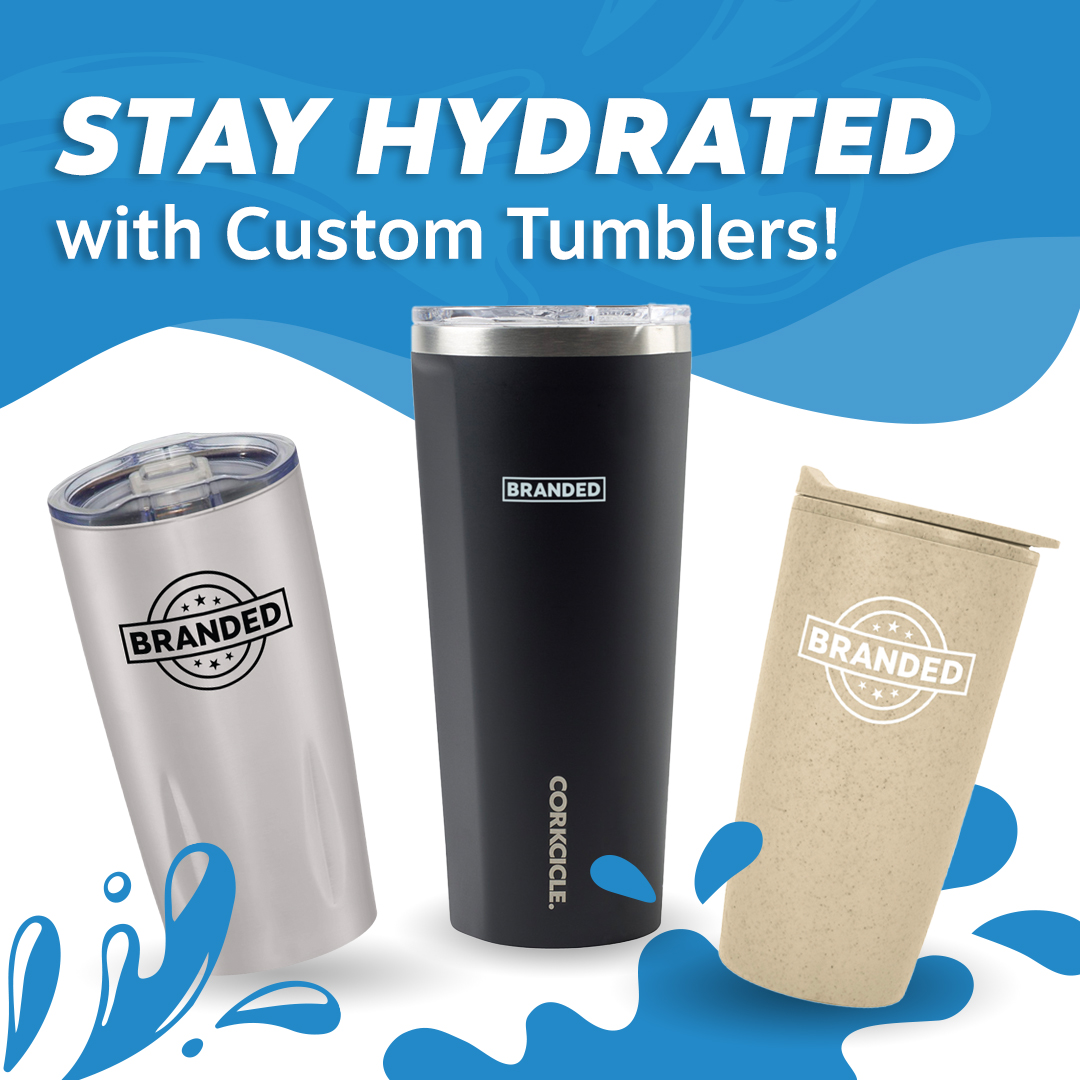 Use custom tumblers to promote hydration, and your brand! Order yours today –bit.ly/41x7IFY