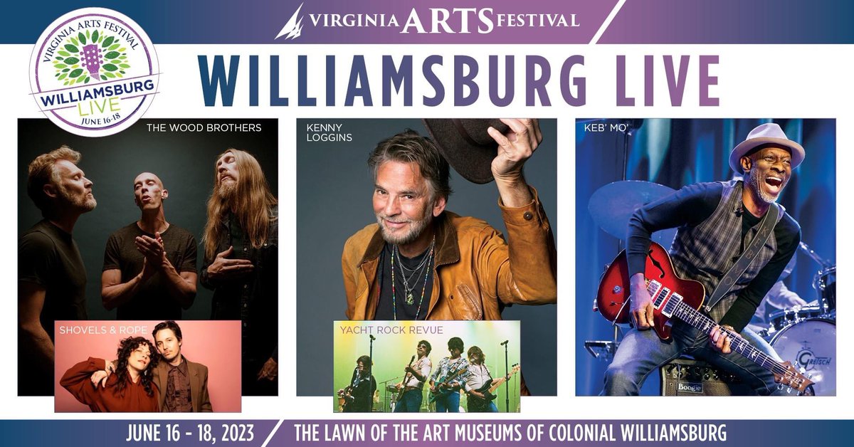 Single day tickets for #WilliamsburgLIVE June 16-18 on the Lawn of the Arts Museums of Colonial Williamsburg are on sale now! VAFEST.ORG. @kennyloggins @TheWoodBrothers @kebmomusic @shovelsandrope @YachtRockRevue