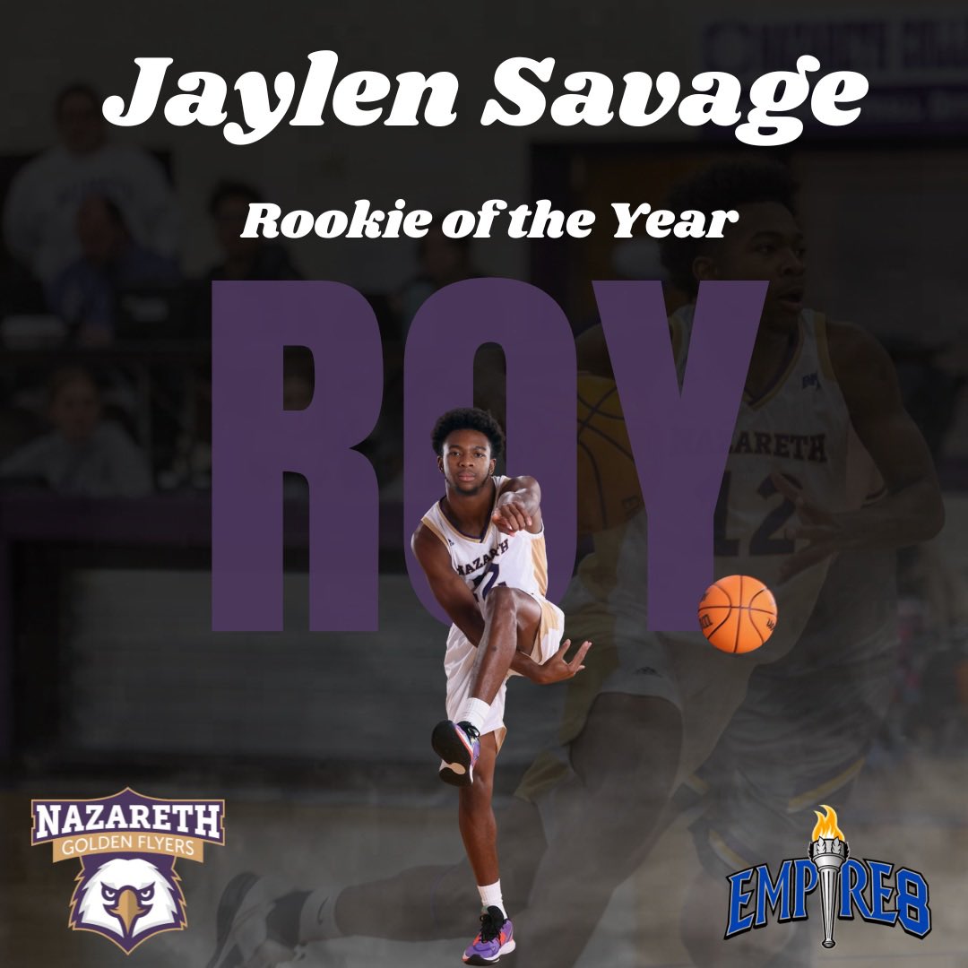 NazBasketball's tweet photo. Jaylen Savage is your Empire 8 Rookie of the Year! Savage finished the regular season averaging 13.3 PPG!

#NazBasketball #FlyWithUs https://t.co/o49X3xlbq3