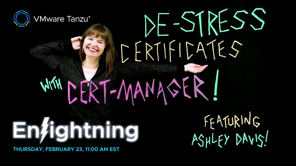 Ash (@sgtcodfish) on Twitter photo Going live at 16:00 UK Time (~15 mins!) on ⚡️ Enlightning with <a href="/wiggitywhitney/">Whitney Lee</a>!
Join in for some <a href="/CertManager/">cert-manager</a> fun! #Kubernetes <a href="/VMwareTanzu/">VMware Tanzu</a> Going live at 16:00 UK Time (~15 mins!) on ⚡️ Enlightning with <a href="/wiggitywhitney/">Whitney Lee</a>!
Join in for some <a href="/CertManager/">cert-manager</a> fun! #Kubernetes <a href="/VMwareTanzu/">VMware Tanzu</a>