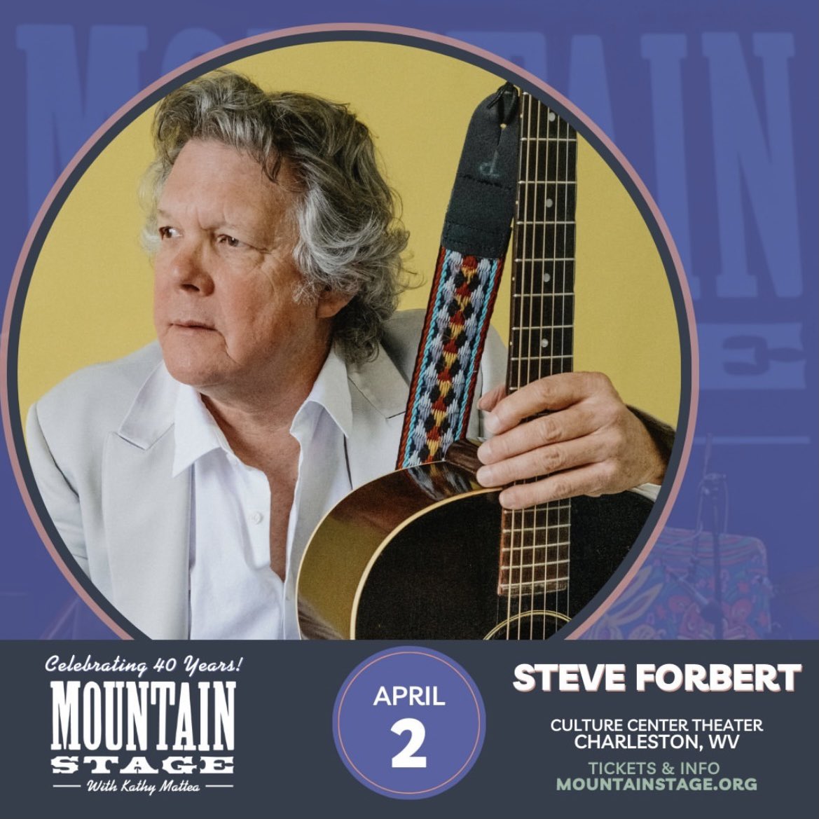 Be a part of the live audience as Mountain Stage records a fresh episode for NPR Music!

This episode of #MountainStage features myself, Calexico, and more with host Kathy Mattea. Join us April 2nd at the Culture Center Theater in Charleston, WV.

Tickets: bit.ly/3xKCduj