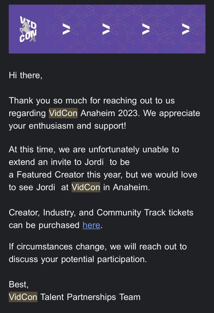 No @VidCon for me this year. Curious why they don't want me as a