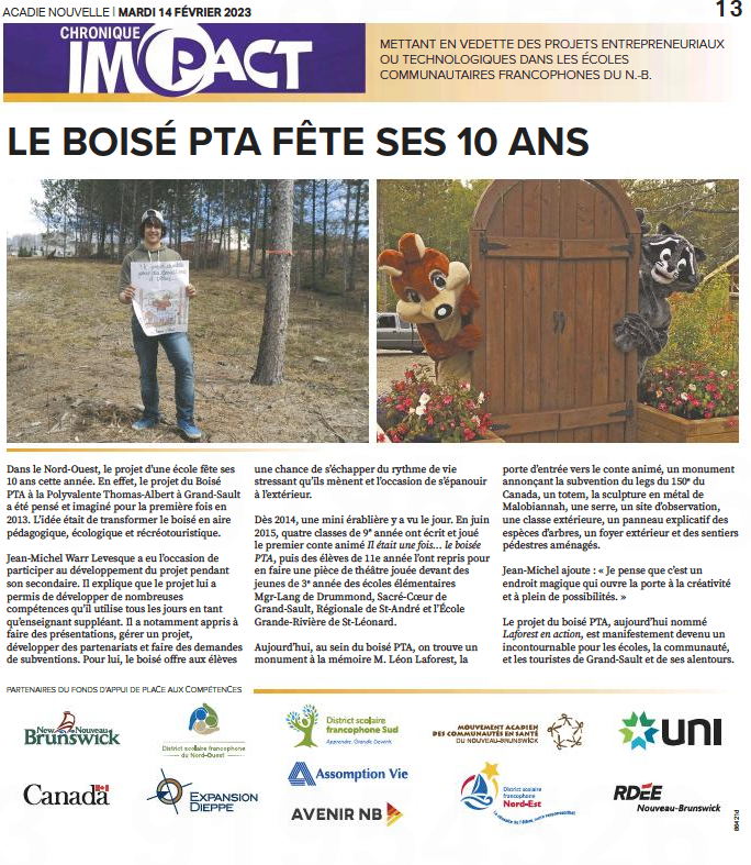 Le projet du Boisé PTA à la Polyvalente Thomas-Albert fête ses 10 ans ! Une merveilleuse initiative #pédagogique, #écologique et #récréotouristique ! 
pacnb.org/fr/nouvelles/i…

<a href="/PACnb_org/">PlaceAuxCompétences</a> <a href="/District_sc3/">District scolaire 3</a> #francophonie #acadie #ludique #PlayJouer