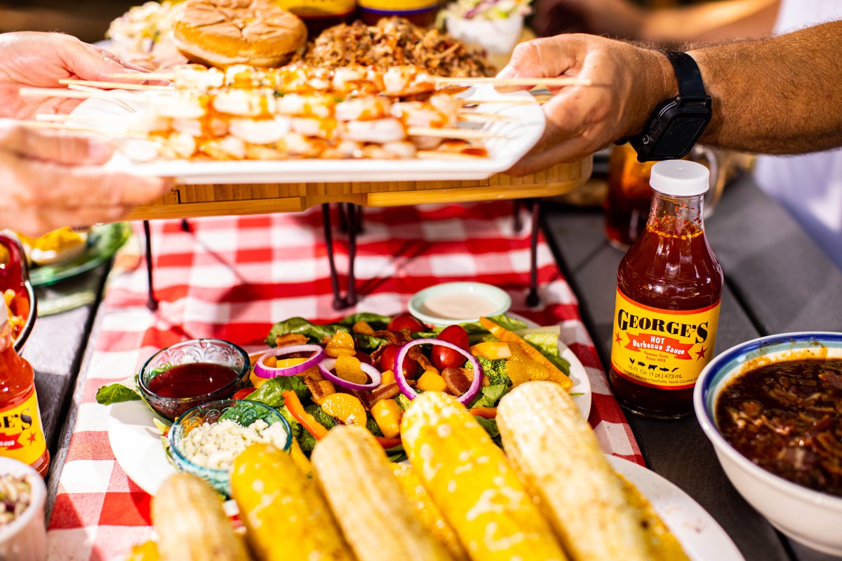 This NC heat wave has us ready to bust out our picnic blankets &amp; get outside! Can somebody pass us the BBQ shrimp skewers plate next?

With BBQ season coming in hot, don't wait to start stocking up on your favorite sauces! // #GrabAGeorges

SHOP: bit.ly/3C1Ox9a