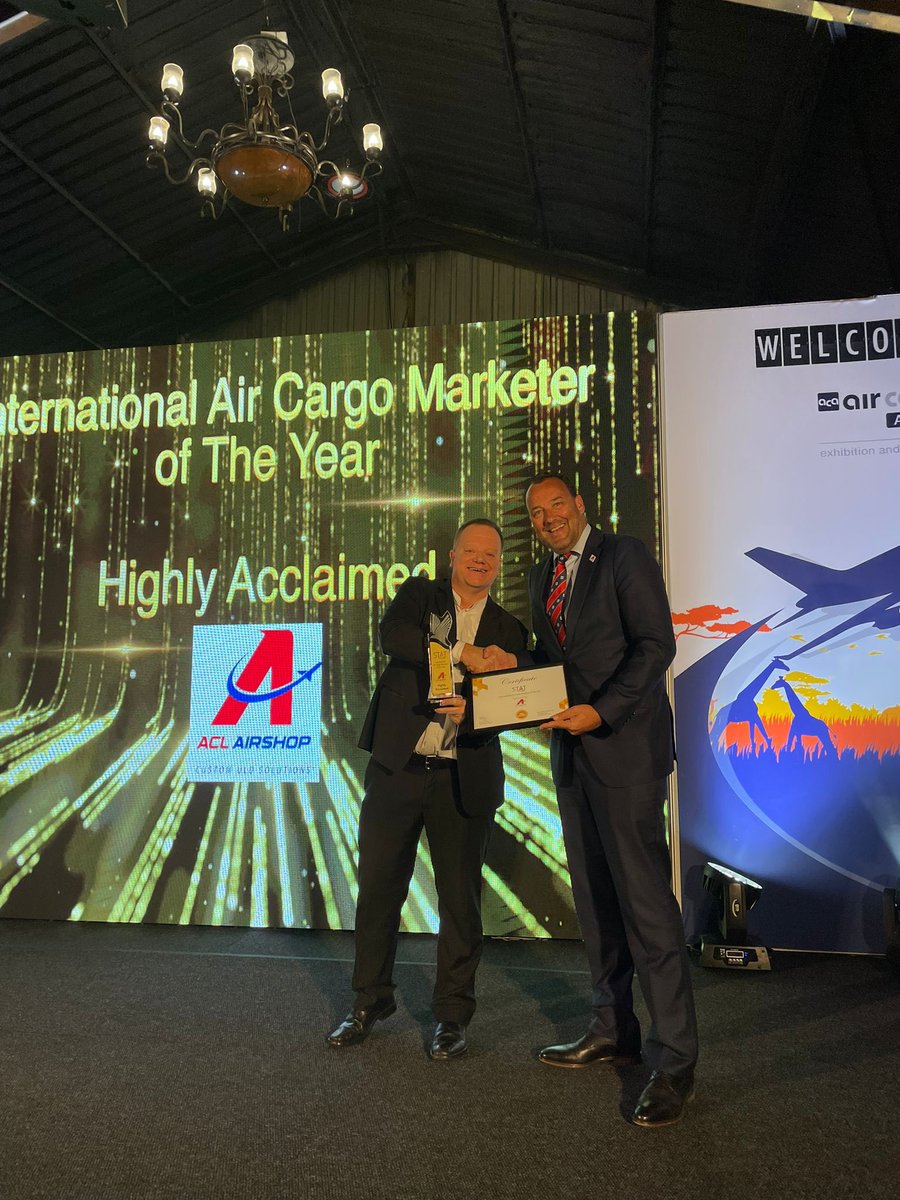 ACL Airshop is honored to be awarded the highly acclaimed  "International Air Cargo Marketer of the Year Award" at the <a href="/StatMediaNews/">STAT Times</a> Awards during <a href="/AirCargoAfrica/">air cargo Africa 2025</a> this week! Congratulations to our team! 
#CustomULDsolutions #AirCargo #Marketing #HighPerformanceCulture