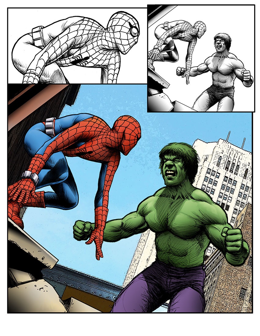 RussBraun2's tweet photo. Another page from the new Spidey 77 sketchbook; orders have been overwhelming! Please be patient if you've purchased! #SpiderMan #SpiderMan77 #Marvel #HULK #NicholasHammond #LouFerrigno #comics https://t.co/h4FIk9EIko