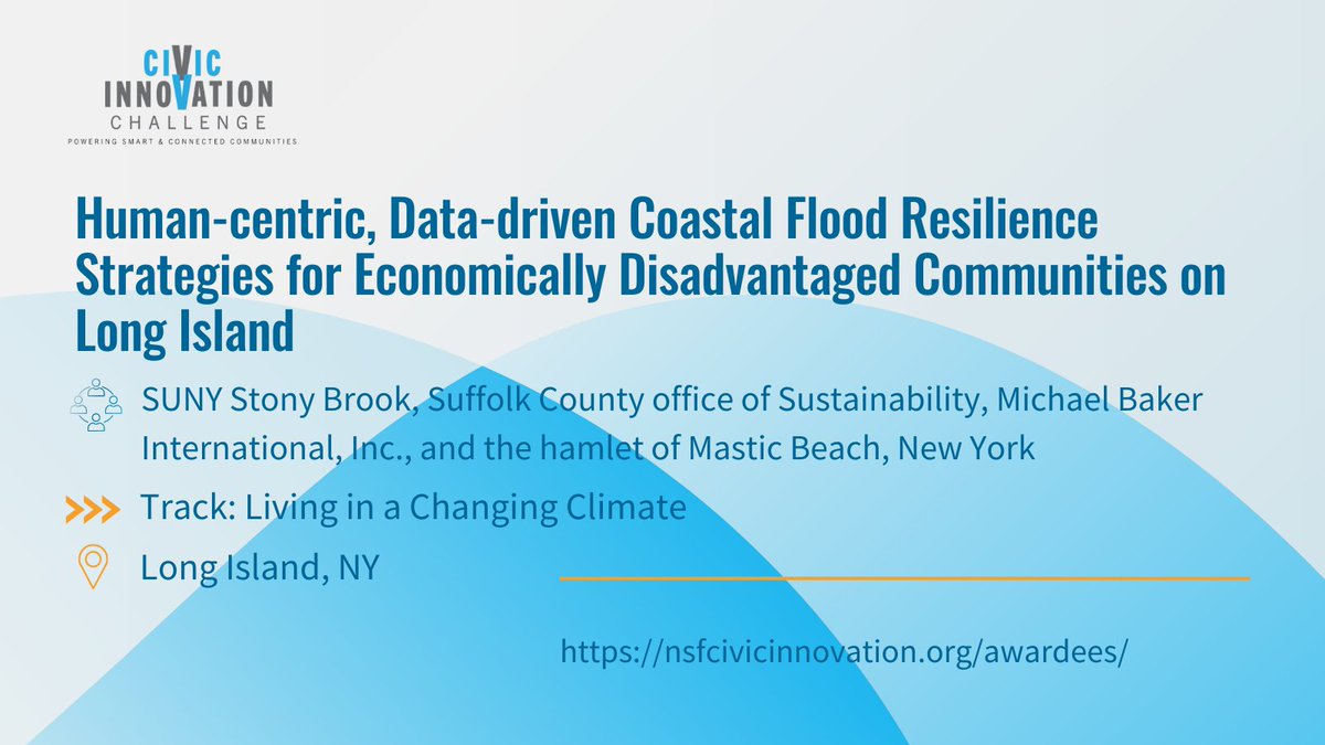 ✨#NSFCIVICStage1 highlight✨
@stonybrooku (w/ partners) is developing a scalable, adaptable, data-driven, & low-cost flood mitigation solutions, hyper personalized at the scale of a community.
#NSFCIVIC #CIVIC2022 #NSFfunded bit.ly/3VR28LP